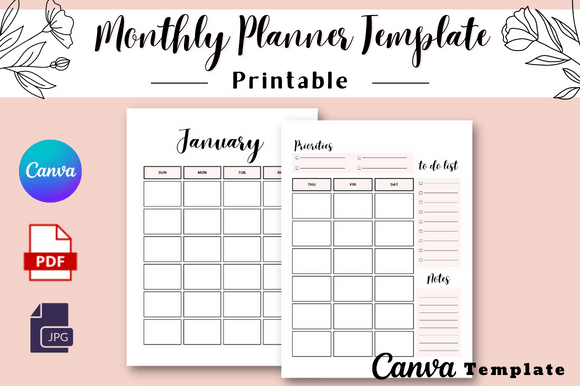 Download Monthly Planner Canva Template Printable - Monthly planner Collection