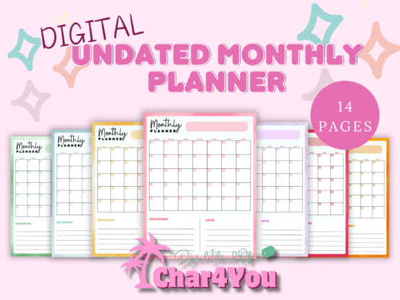 Download Digital Undated Monthly Planner - Monthly planner Collection