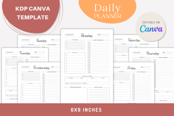 Download CANVA Daily Planner - KDP Ready - Canva daily planner Collection