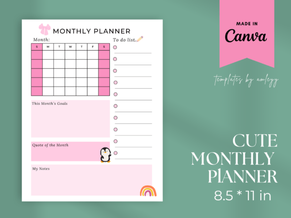 Download Cute Coquette Monthly Planner Template - Monthly planner Collection
