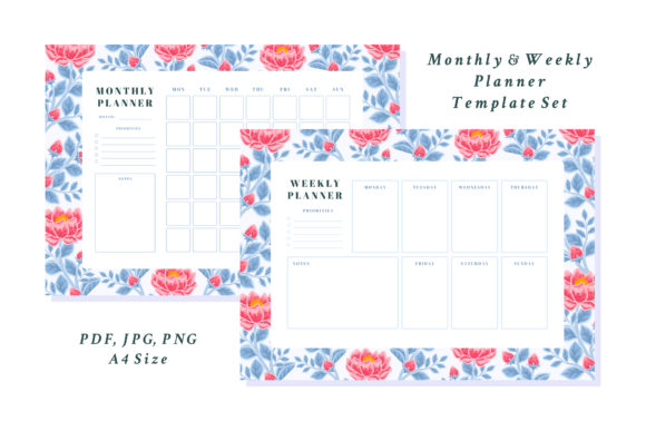Download Vintage Floral Weekly Monthly Planner - Monthly planner Collection