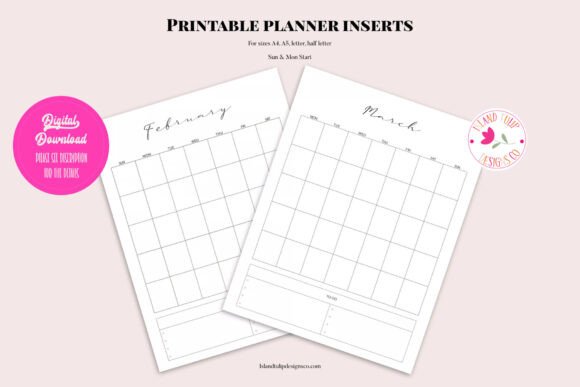 Download Printable Undated Monthly Planner Insert - Monthly planner Collection