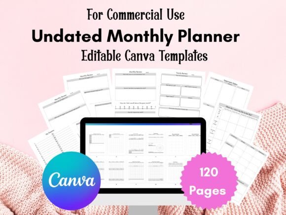 Download Undated Monthly Planner Canva Template - Monthly planner Collection