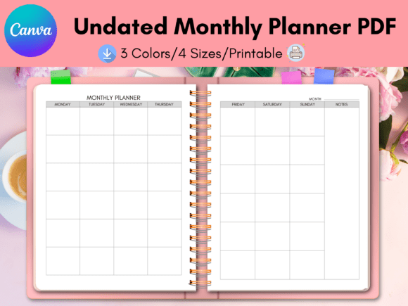 Download Undated Monthly Planner Canva - Monthly planner Collection