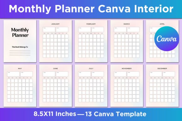 Download Undated Monthly Planner Canva Interior - Monthly planner Collection
